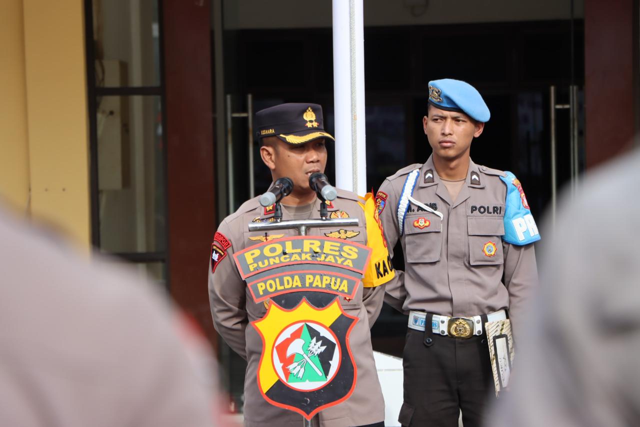 Kapolres Puncak Jaya AKBP Kuswara, S.H., S.I.K., M.H Pimpin Apel Pagi Jam Pimpinan