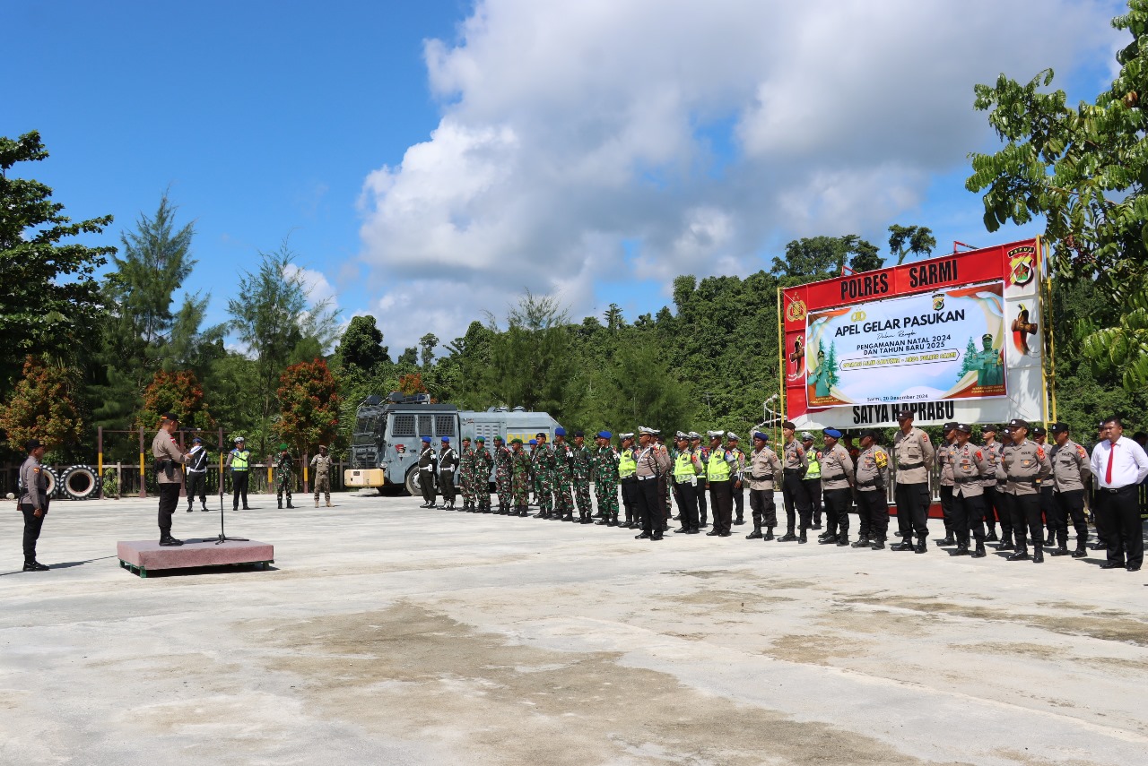 Polres Sarmi menggelar apel gelar pasukan dalam rangka Operasi Lilin Cartenz – 2024