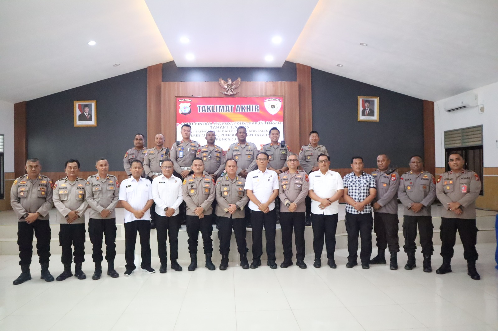 Taklimat Akhir, audit kinerja Itwasda Polda Papua Tengah  Tahap 1 T.A 2025 pada Aspek perencanaan dan Pengornasasian, Pada Polres Mimika, Puncak, Puncak Jaya dan Intan Jaya.