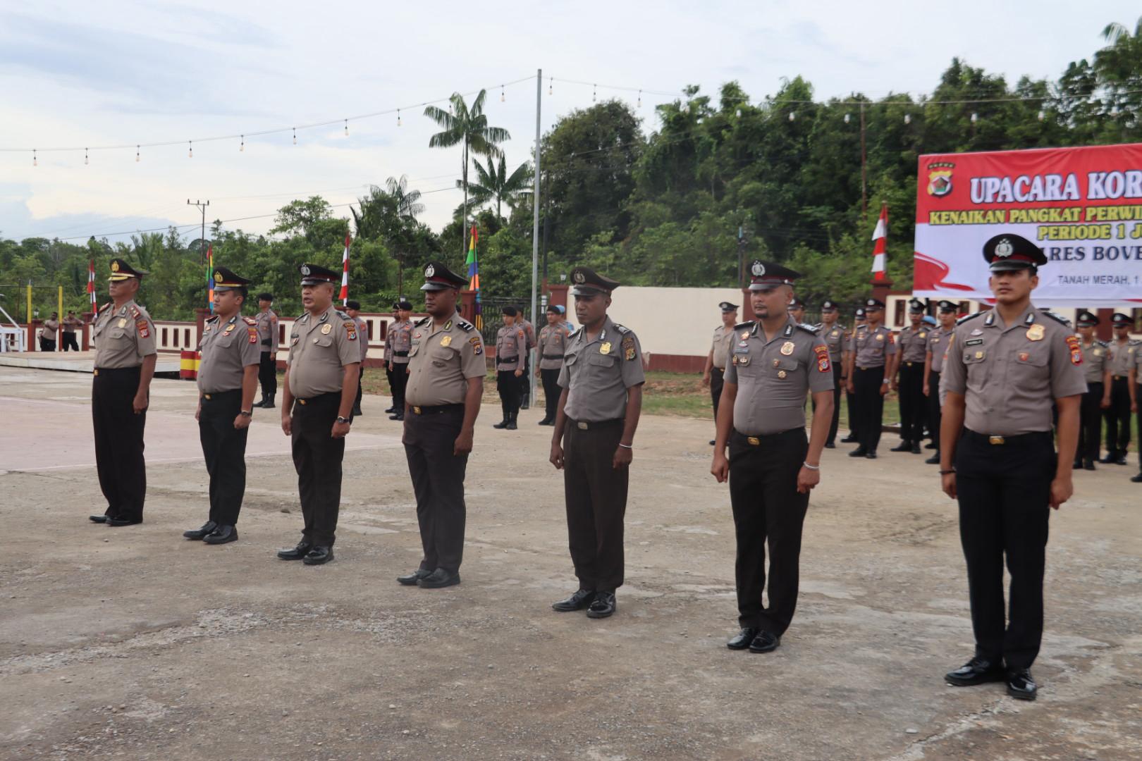 Polres Boven Digoel Gelar Upacara Korps Raport Kenaikan Pangkat Perwira dan Bintara.
