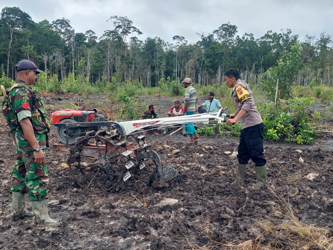 Polri Dukung Kelompok Tani di Distrik Bomakia Lakukan Pengolahan Lahan Ladang