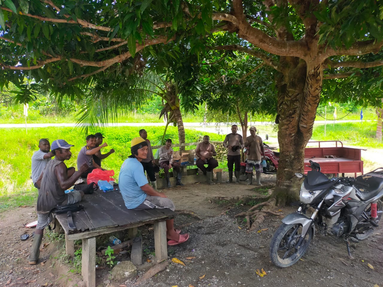 Lanjutan Pembersihan Lahan Kebun Ketahanan Pangan Polres Sarmi di Kampung Tamar Sari