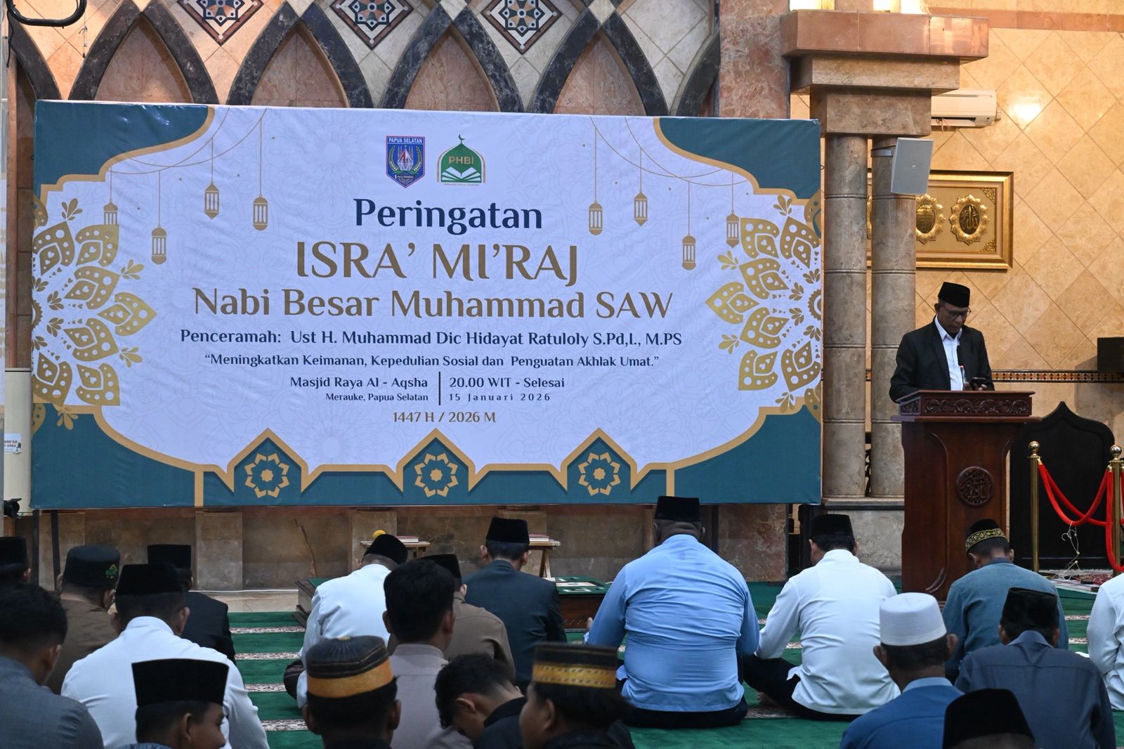 Polres Merauke Hadiri Peringatan Isra Miraj Nabi Besar Muhammad SAW 1447 H / 2026 M di Masjid Raya Al-Aqsha Kab. Merauke