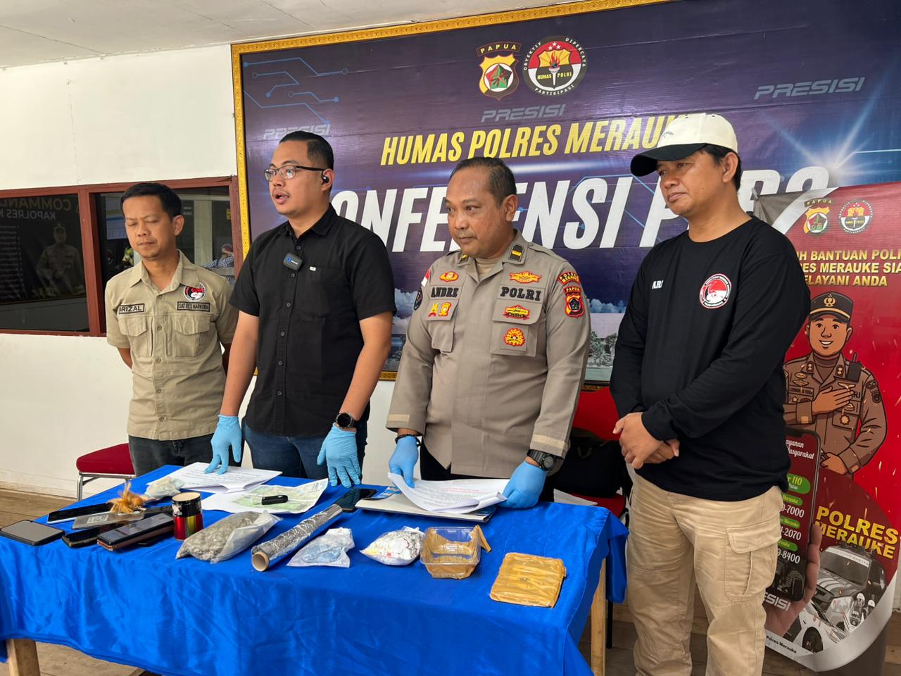 Satuan Resnarkoba Polres Merauke Konferensi Pers berhasil Ungkap Kasus Narkotika Jenis Ganja