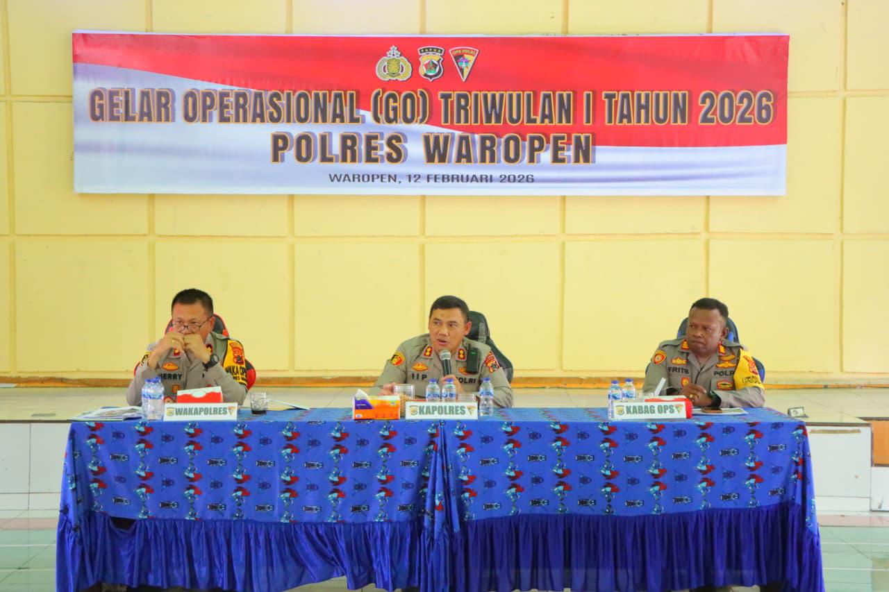 Polres Waropen Gelar Rapat Anev dan Gelar Operasional Triwulan I 2026, Tekankan Peningkatan Kinerja dan Optimalkan Pelayanan Masyarakat