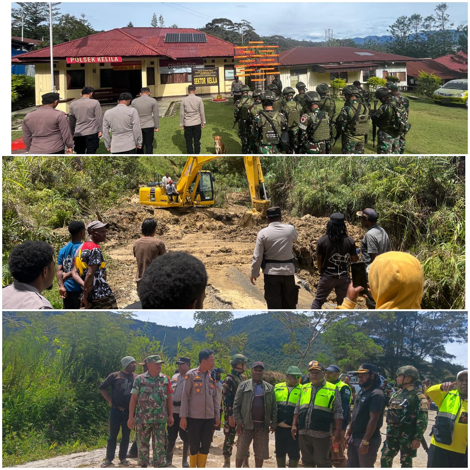 Polsek Kelila Bersama TNI Amankan Pembersihan Longsor Di Onggobalo, Jalan Kembali Normal