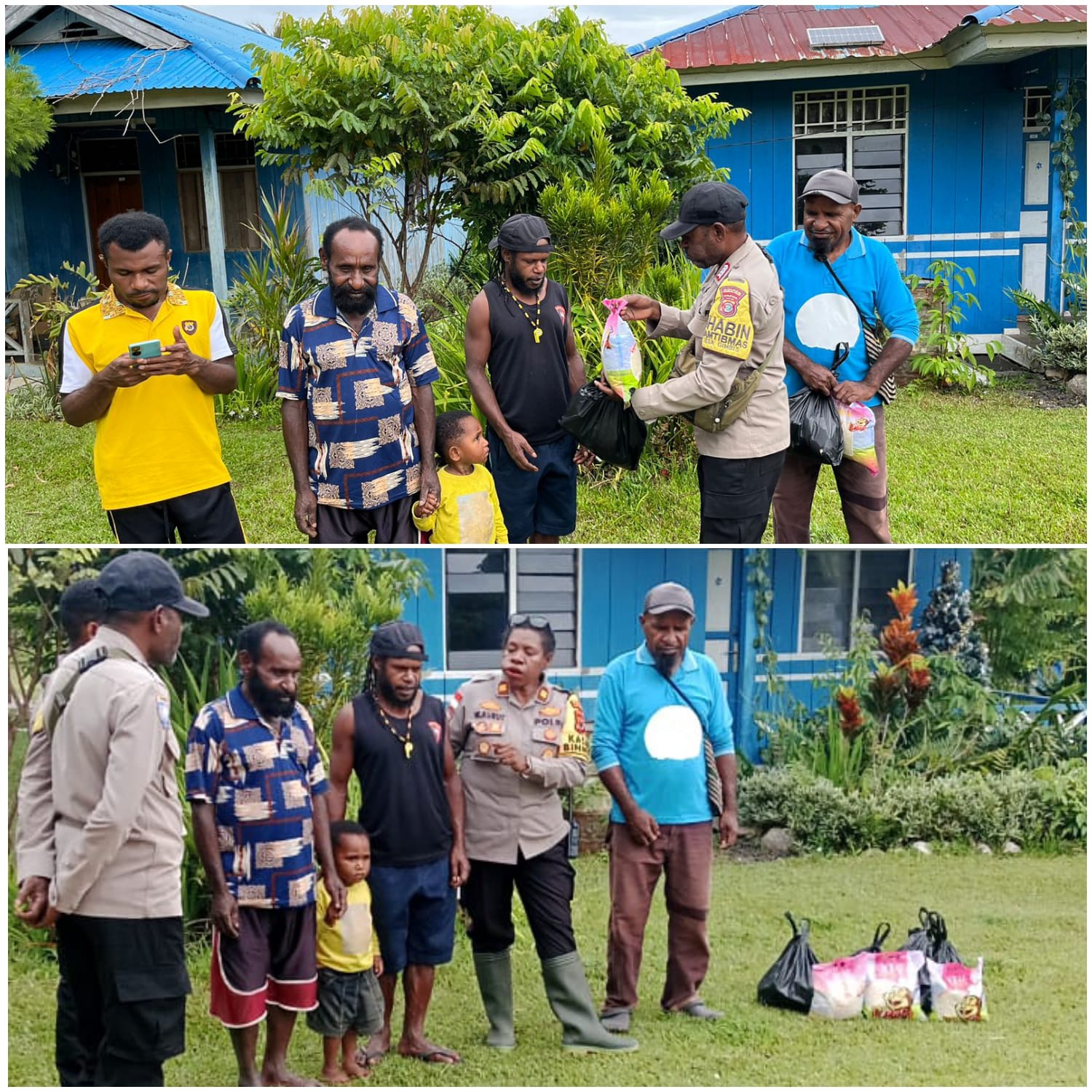 Sat Binmas Polres Mamberamo Tengah Bagikan Sembako dan Sampaikan Himbauan Kamtibmas kepada Warga Kompleks Bokondini Kobakma